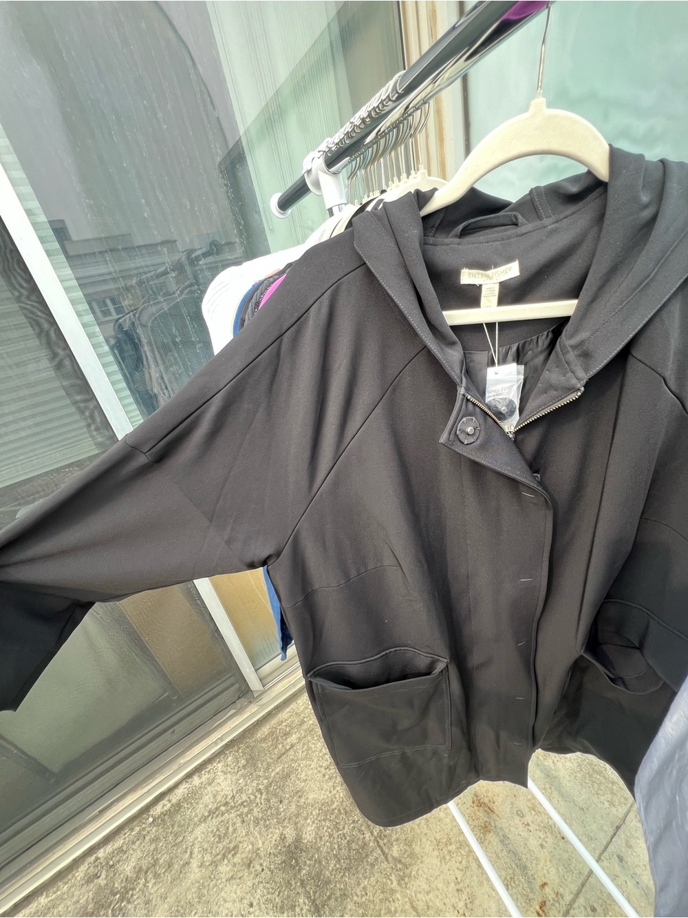 Eileen Fisher Black Hooded Utility Jacket